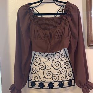 Shein cropped peasant blouse in brown